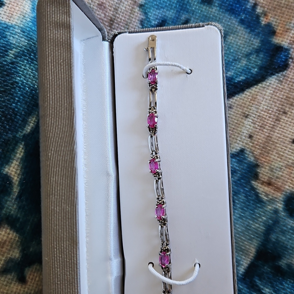 Signature Sterling Silver Pink Rhinestone Tennis Bracelet - Picture 8 of 16